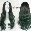 Black Green 65 cm U Shape 2 Tone Long Curly Hair Wig Cosplay Full Wig Atrovirens Halloween Dress Up