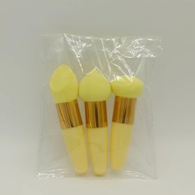 3pcs Professional Makeup Sponge Set with Handle - Blend Foundation and Concealer Effortlessly with Wedge Shaped Beauty Blender (Color: Yellow)