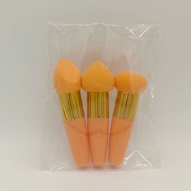 3pcs Professional Makeup Sponge Set with Handle - Blend Foundation and Concealer Effortlessly with Wedge Shaped Beauty Blender (Color: Orange)